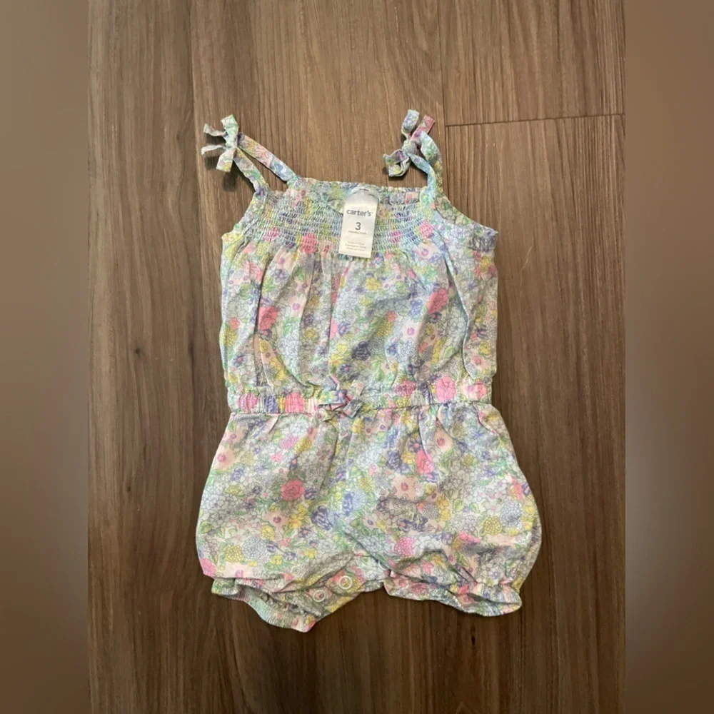 Carter's baby girl spring Pink and Blue Jumpsuit with Bloomer Style size 3 month